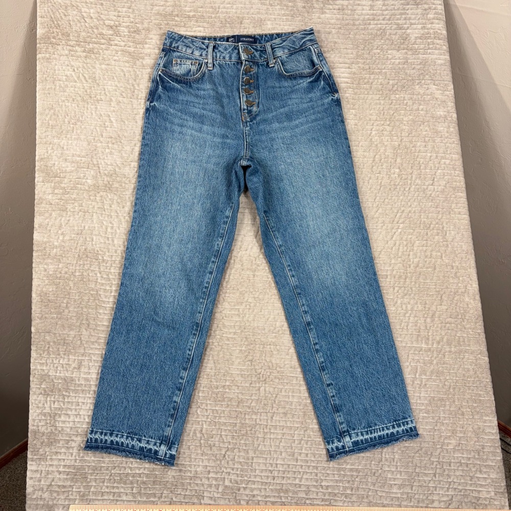 Boden Denim Straight Leg Jeans Blue Button Fly Raw Hem 100% Cotton US 4R R0150